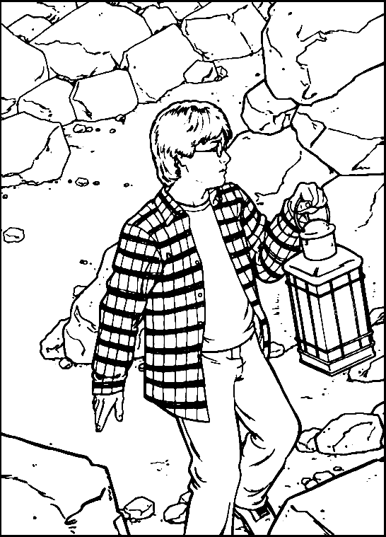 coloriage harry potter avec la lanterne dans la nuit